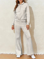 Collared Sweatshirt and High Waist Pants Active Set - Q.B.Accessories