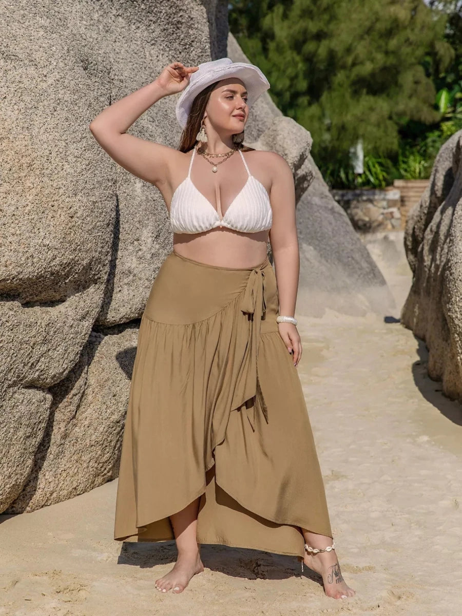 Plus Size High - Low Skirt with Tie Detail - Q.B.Accessories