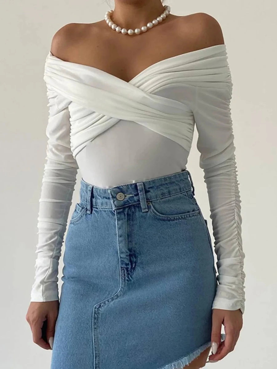 Off - Shoulder Long Sleeve Bodysuit - Q.B.Accessories