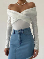 Off - Shoulder Long Sleeve Bodysuit - Q.B.Accessories