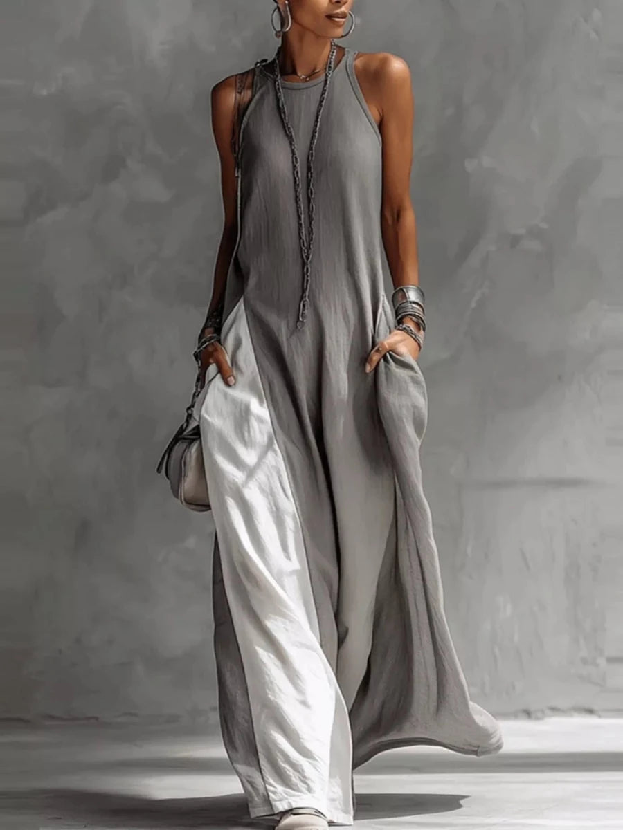 Two - Tone Sleeveless Maxi Dress - Q.B.Accessories