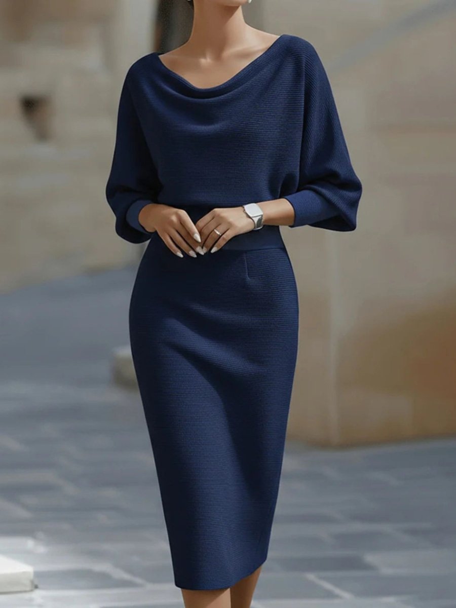 Cowl Neck Knit Bodycon Dress - Q.B.Accessories