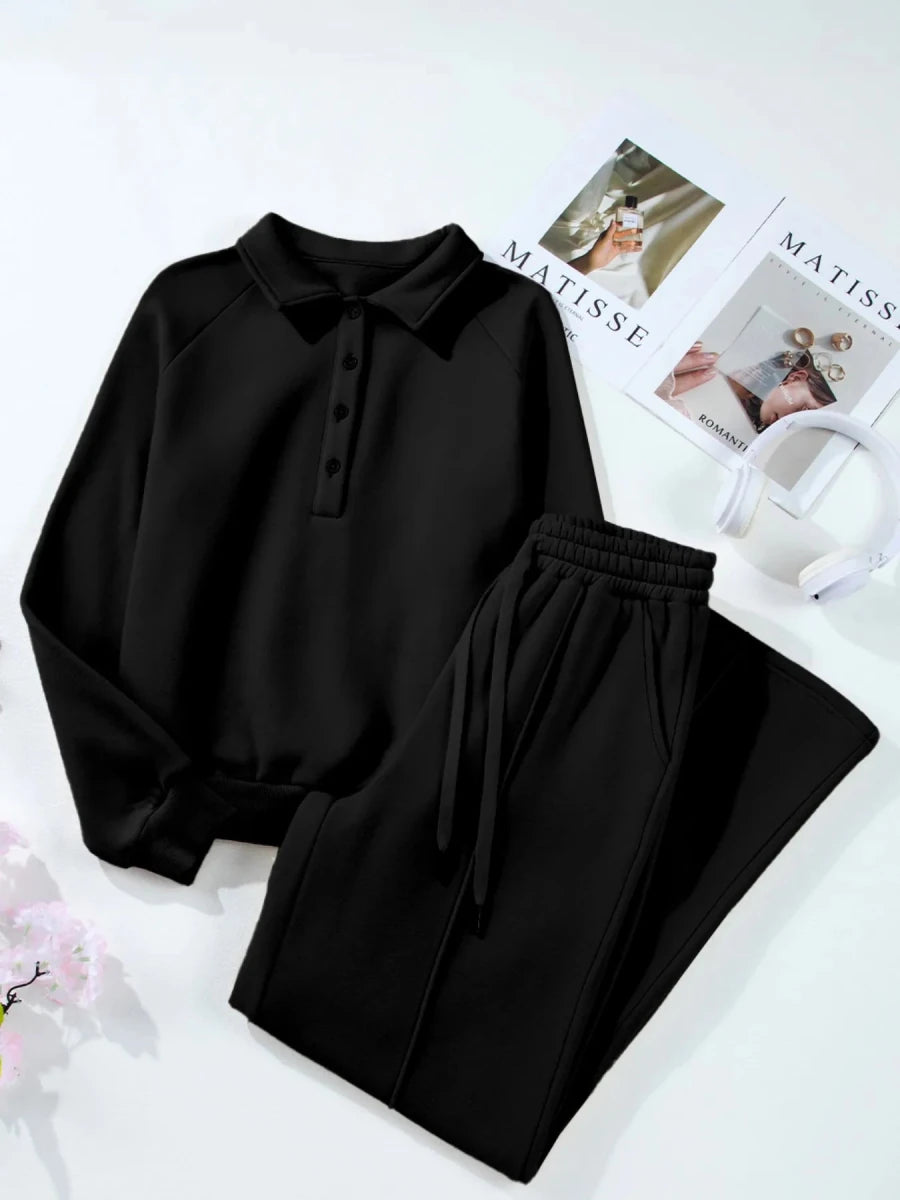 Collared Sweatshirt and High Waist Pants Active Set - Q.B.Accessories