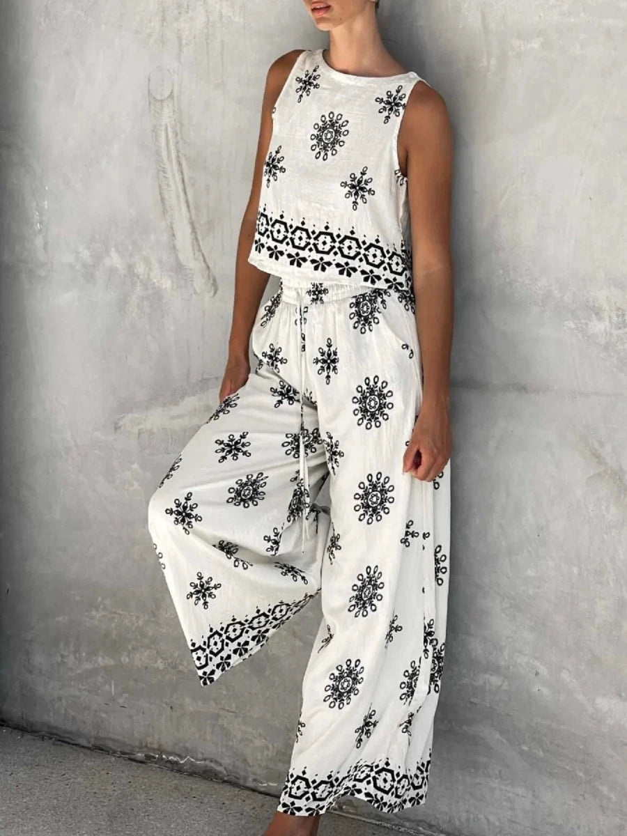 Printed Tank and Pants Set - Q.B.Accessories