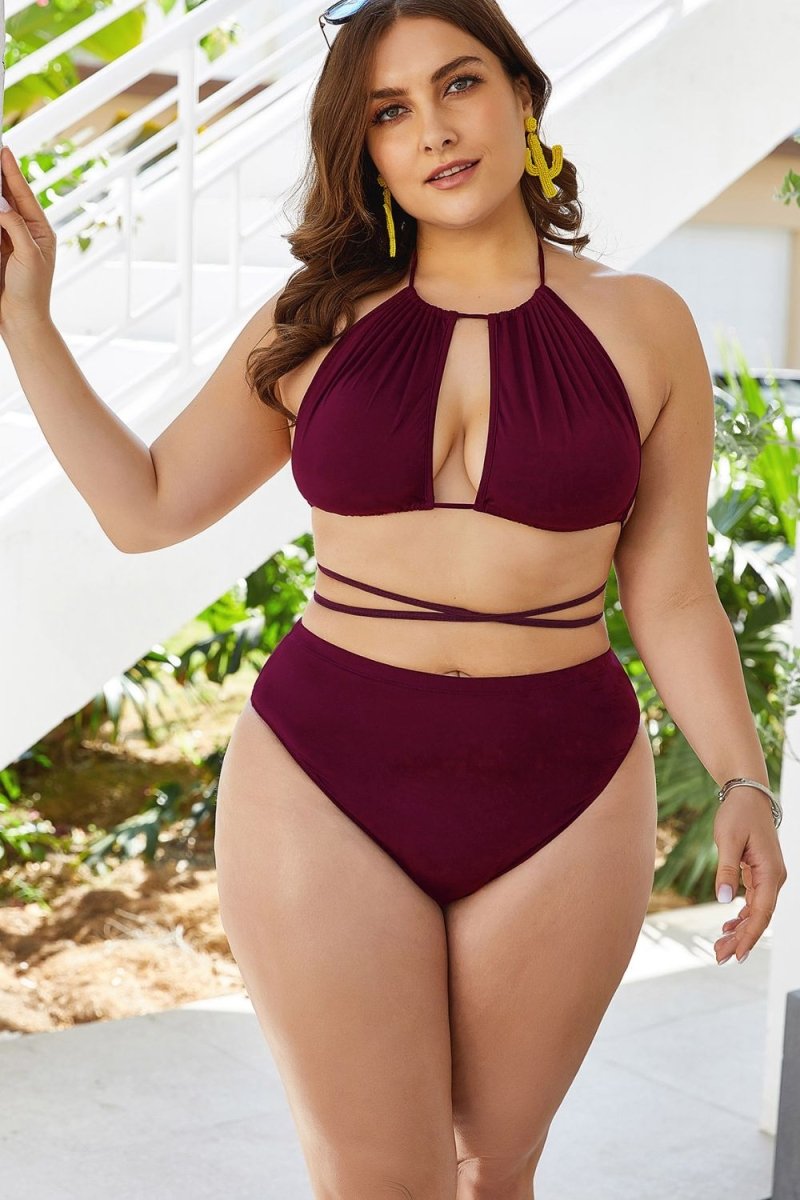 Plus Size Cutout Tied Backless Bikini Set - Q.B.Accessories
