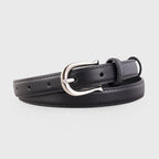 Leather Skinny Belt with Silver Buckle - Q.B.Accessories