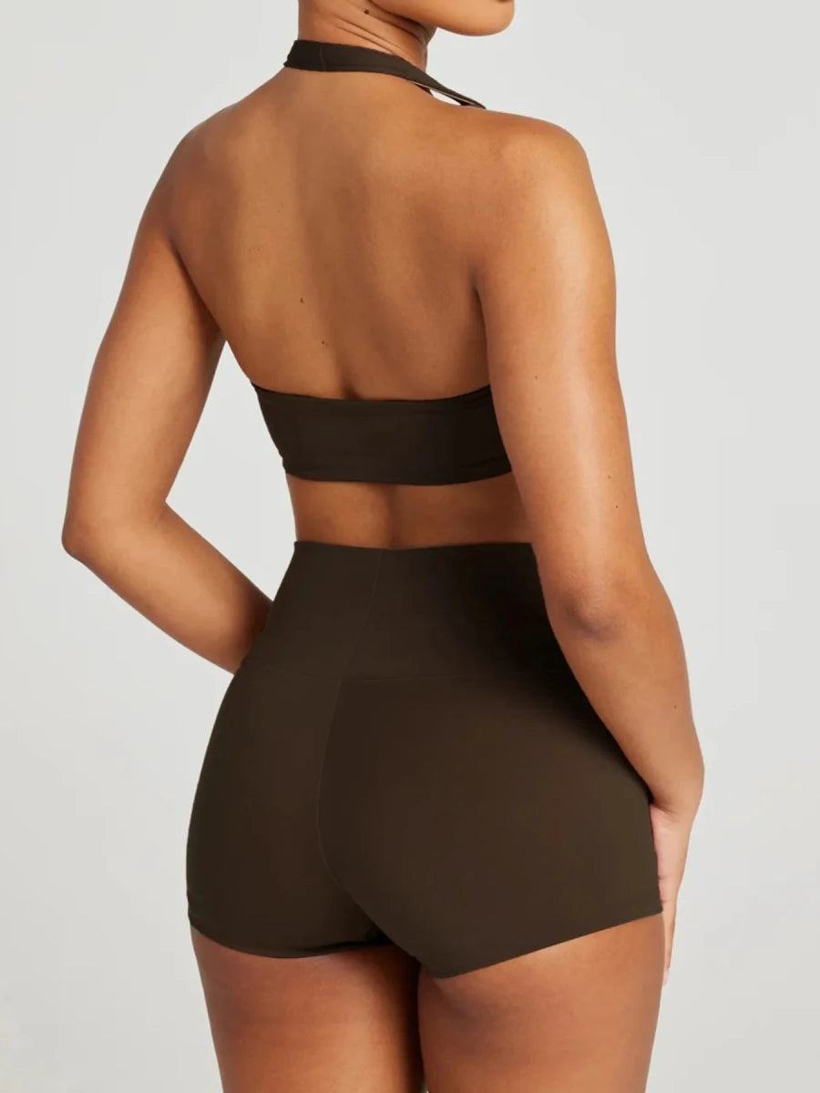 Halter Neck Cami and Shorts Active Set - Q.B.Accessories