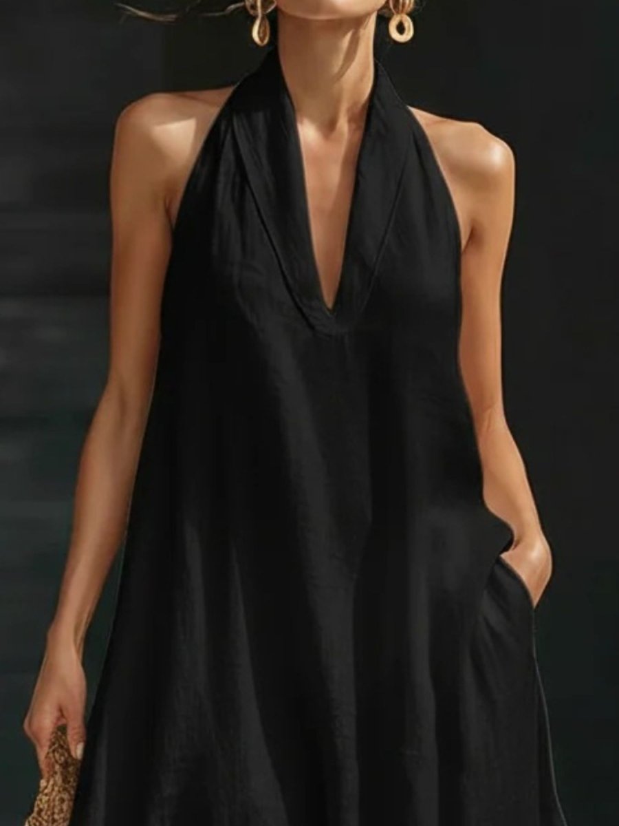 Halter Neck Maxi Dress with Pockets - Q.B.Accessories