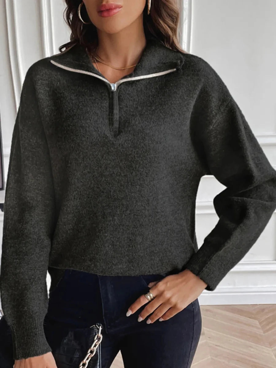 Women’s Half-Zip Drop-Shoulder Sweater - Q.B.Accessories