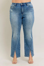 Judy Blue Full Size High Waist Vintage Wash Front Seam & Slit Straight Plus Size - Q.B.Accessories