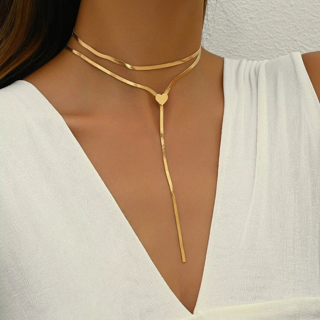 2 Piece 18K Gold-Plated Heart Necklace - Q.B.Accessories