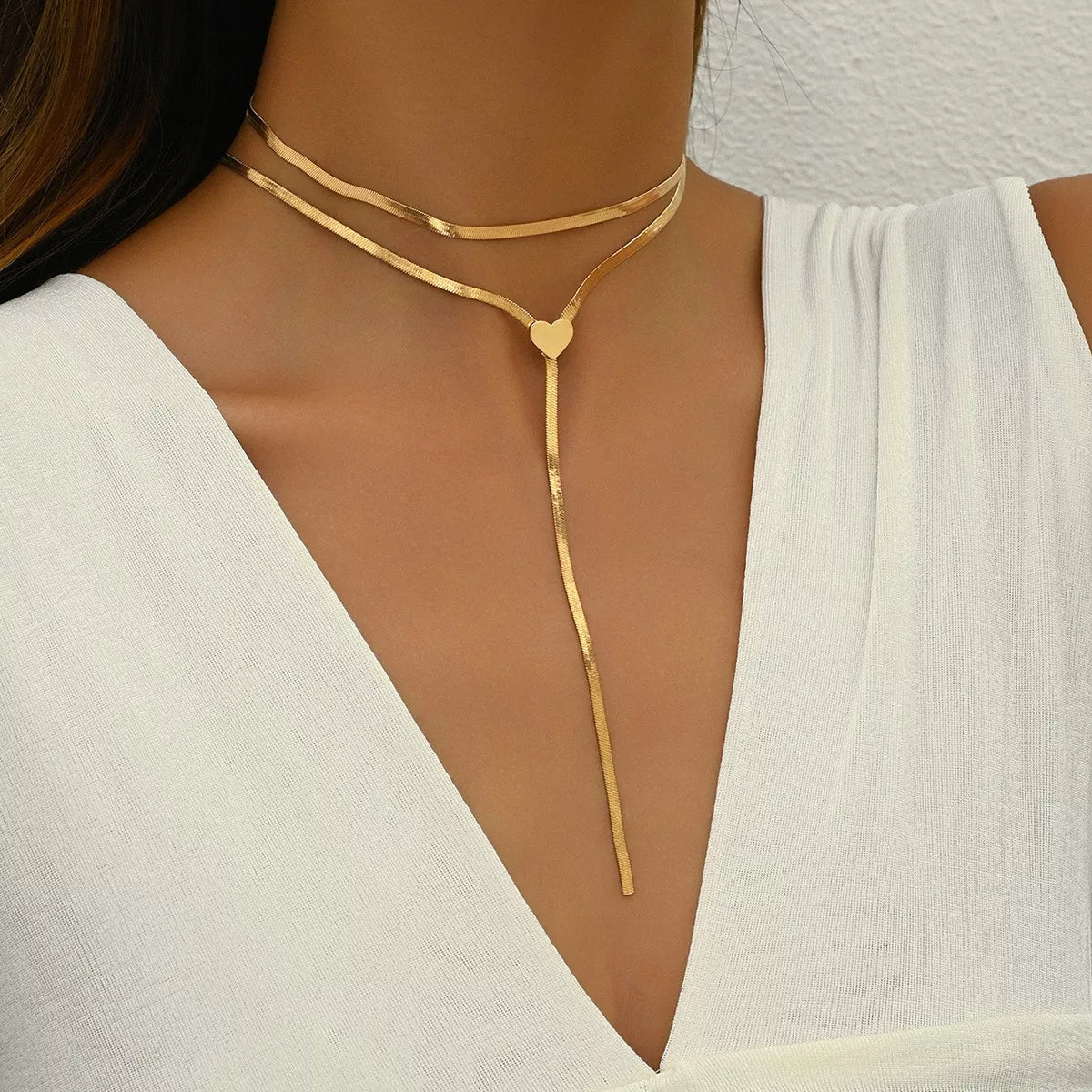 2 Piece 18K Gold-Plated Heart Necklace - Q.B.Accessories