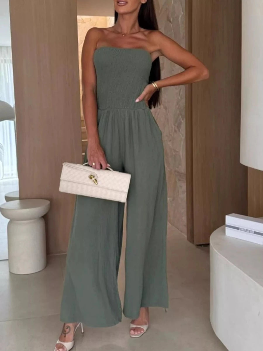 Smocked Wide-Leg Tube Jumpsuit - Q.B.Accessories