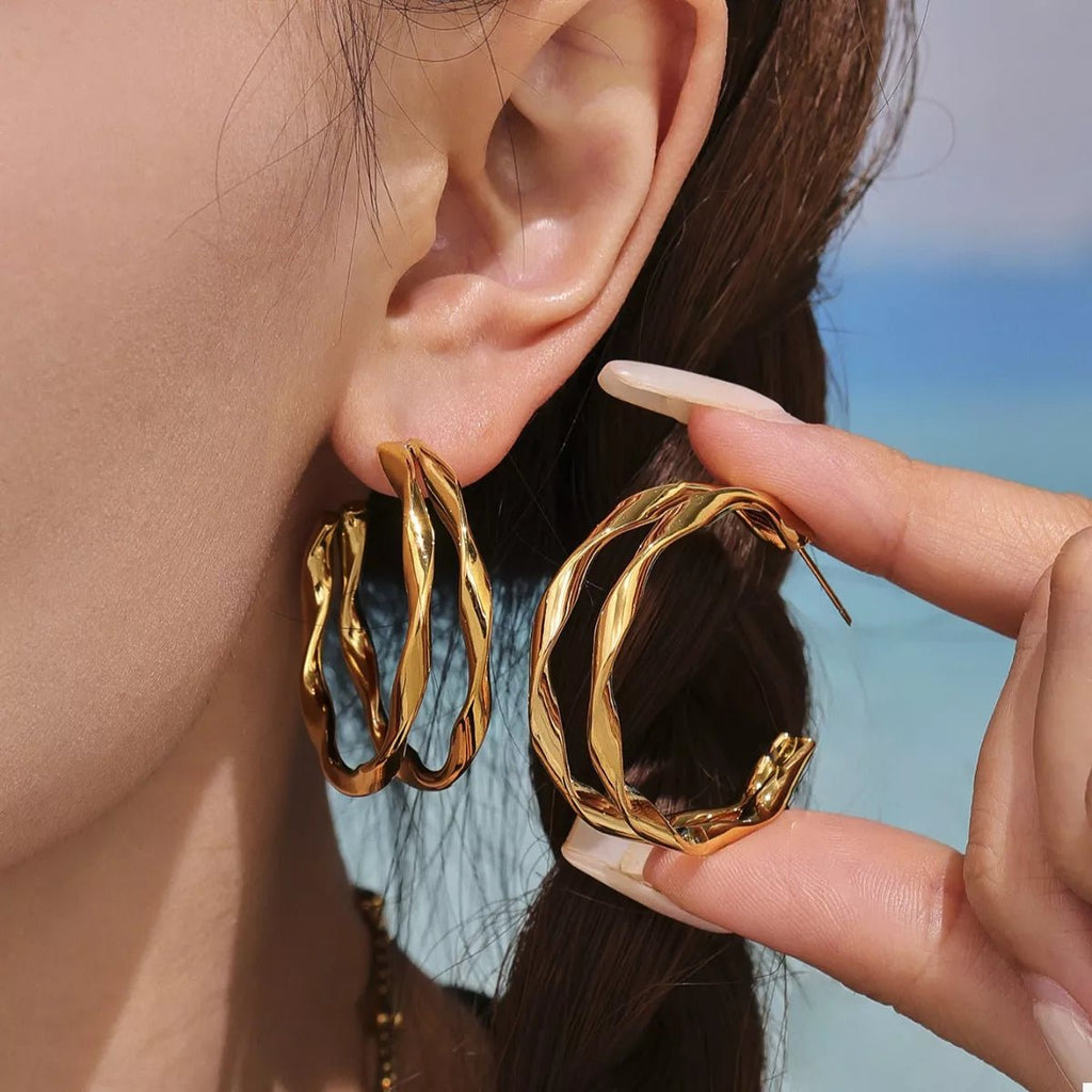18K Gold-Plated Chunky Twisted Hoop Earrings - Q.B.Accessories