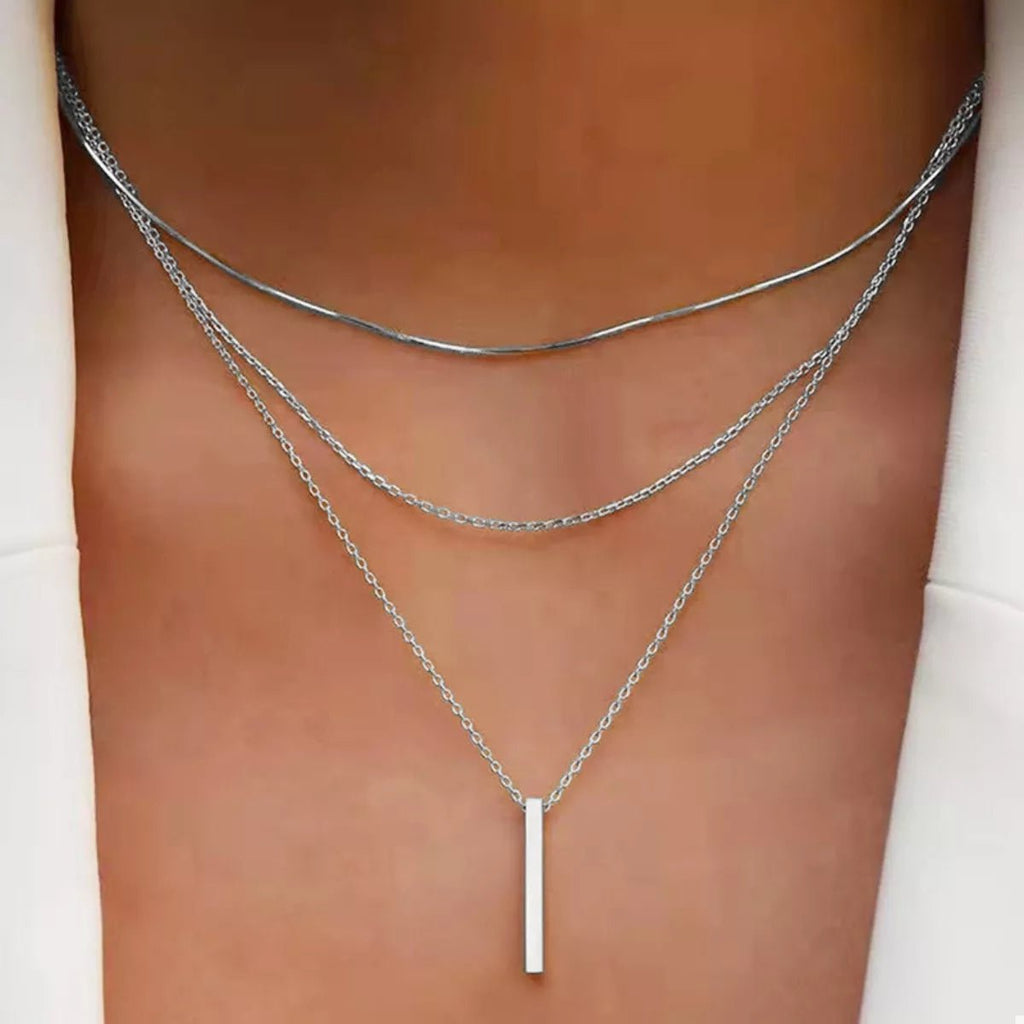 Three Layered bar pendant Necklace - Q.B.Accessories