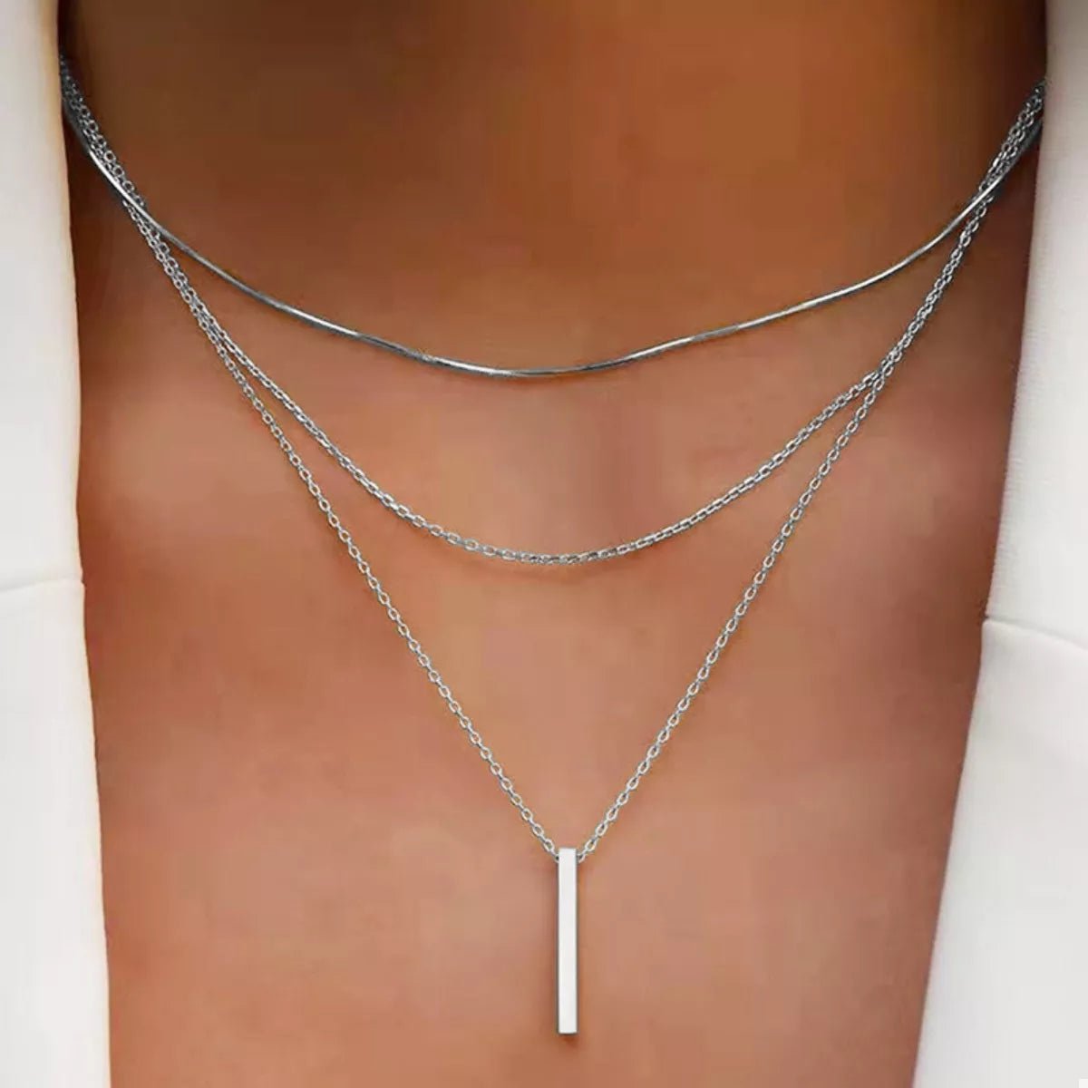 Three Layered bar pendant Necklace - Q.B.Accessories