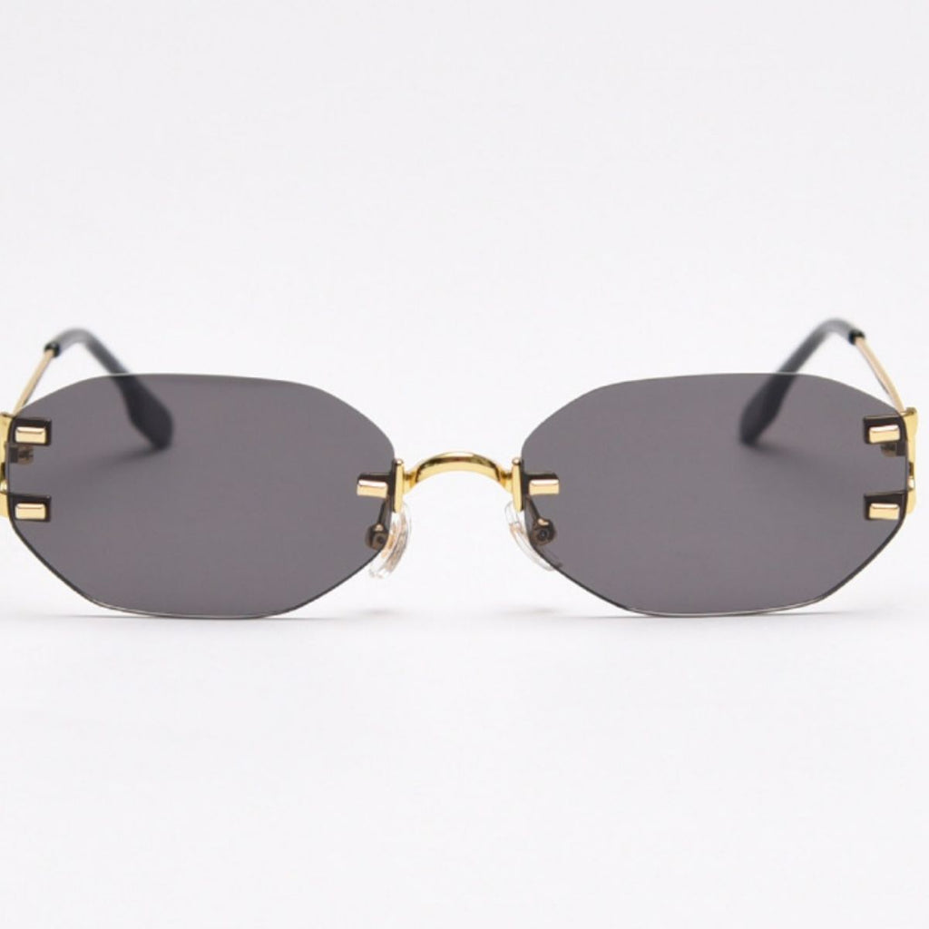 Rimless Oval Gold-Frame Sunglasses - Q.B.Accessories