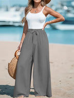 Full Size Drawstring Waist Wide Leg Pants Plus Size - Q.B.Accessories