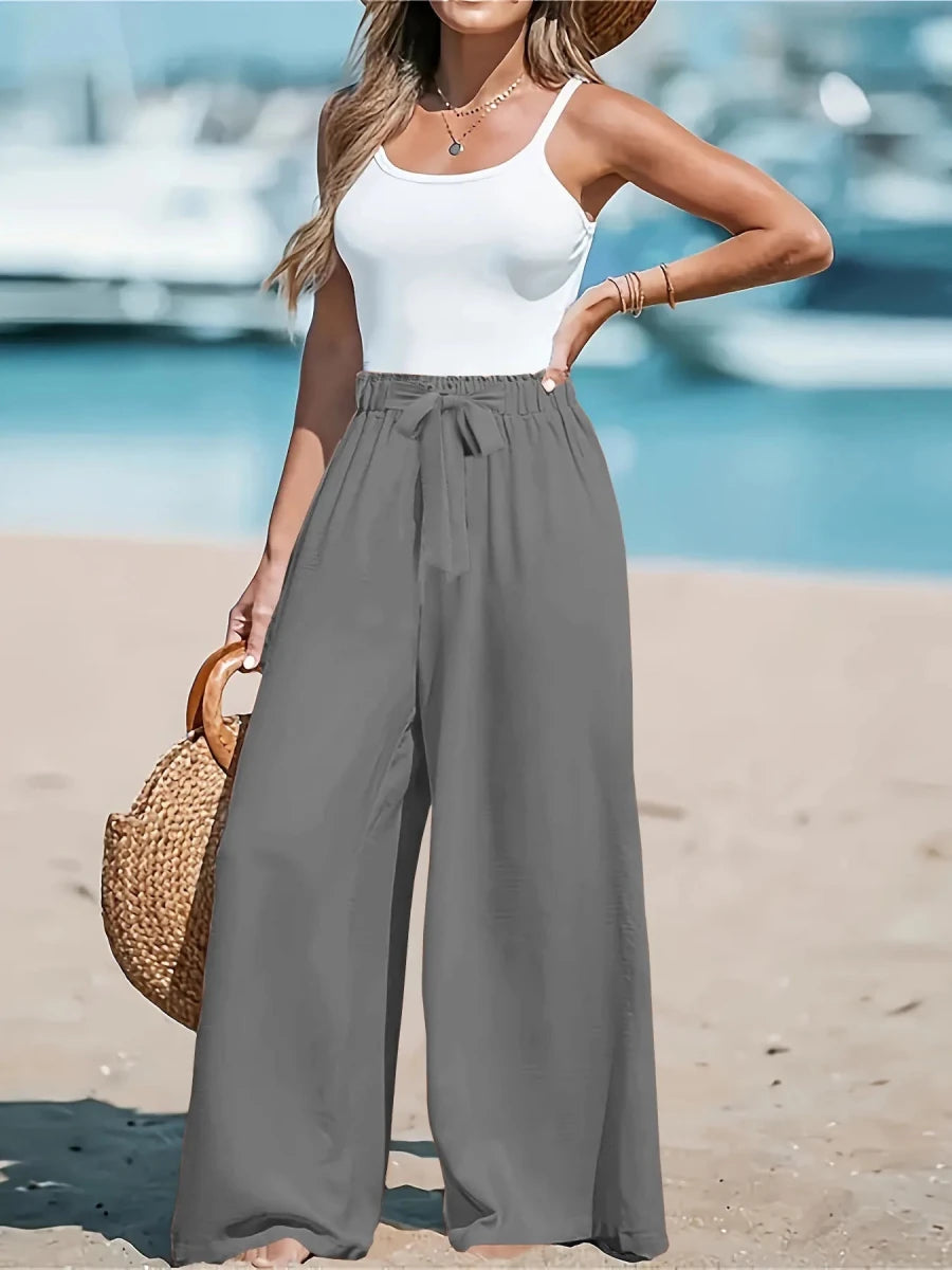Full Size Drawstring Waist Wide Leg Pants Plus Size - Q.B.Accessories