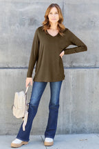 Essential V - Neck Long Sleeve Top – Everyday Comfort Fit | QBA - Q.B.Accessories