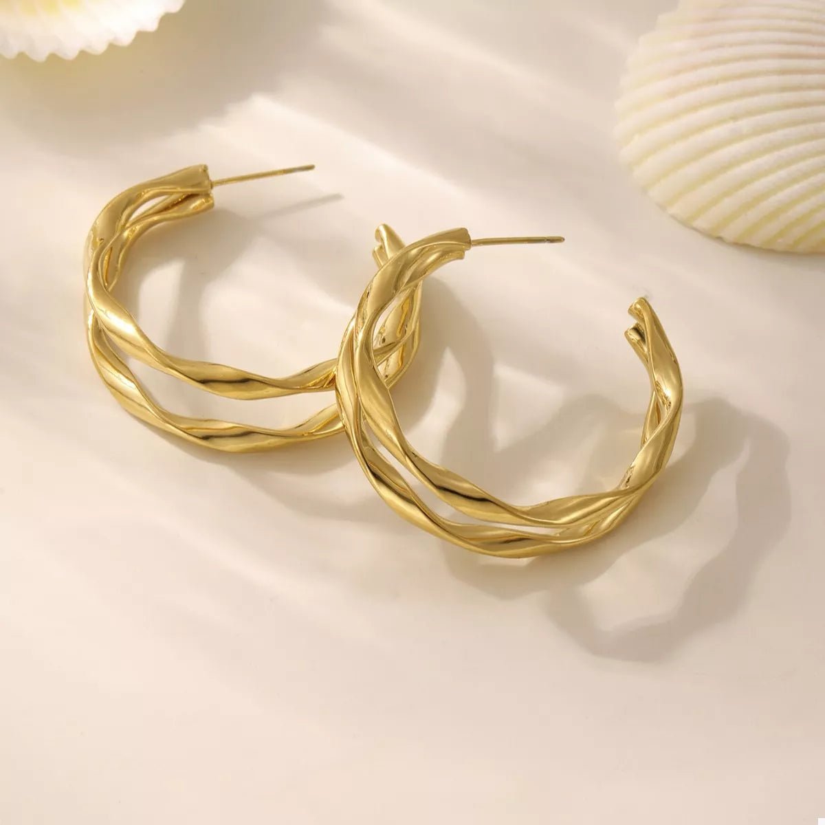 18K Gold-Plated Chunky Twisted Hoop Earrings - Q.B.Accessories