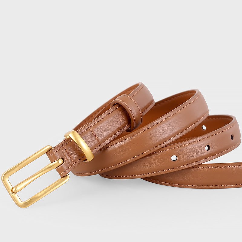 Leather Skinny Belt with Golden Buckle - Q.B.Accessories