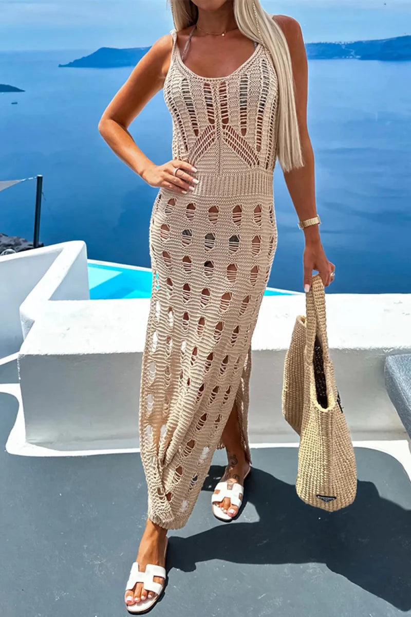 Openwork Slit Scoop Neck Sleeveless Cover Up - Q.B.Accessories