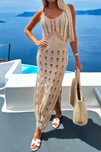 Openwork Slit Scoop Neck Sleeveless Cover Up - Q.B.Accessories