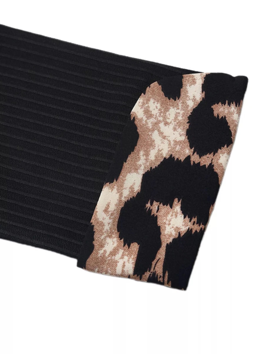 Leopard Trim Ribbed Knit Bodysuit - Q.B.Accessories