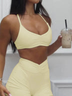 Ruched Sports Bra and High - Waisted Shorts Active Set - Q.B.Accessories
