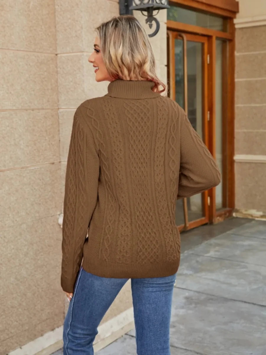 Women’s Cable-Knit Mock-Neck Sweater - Q.B.Accessories