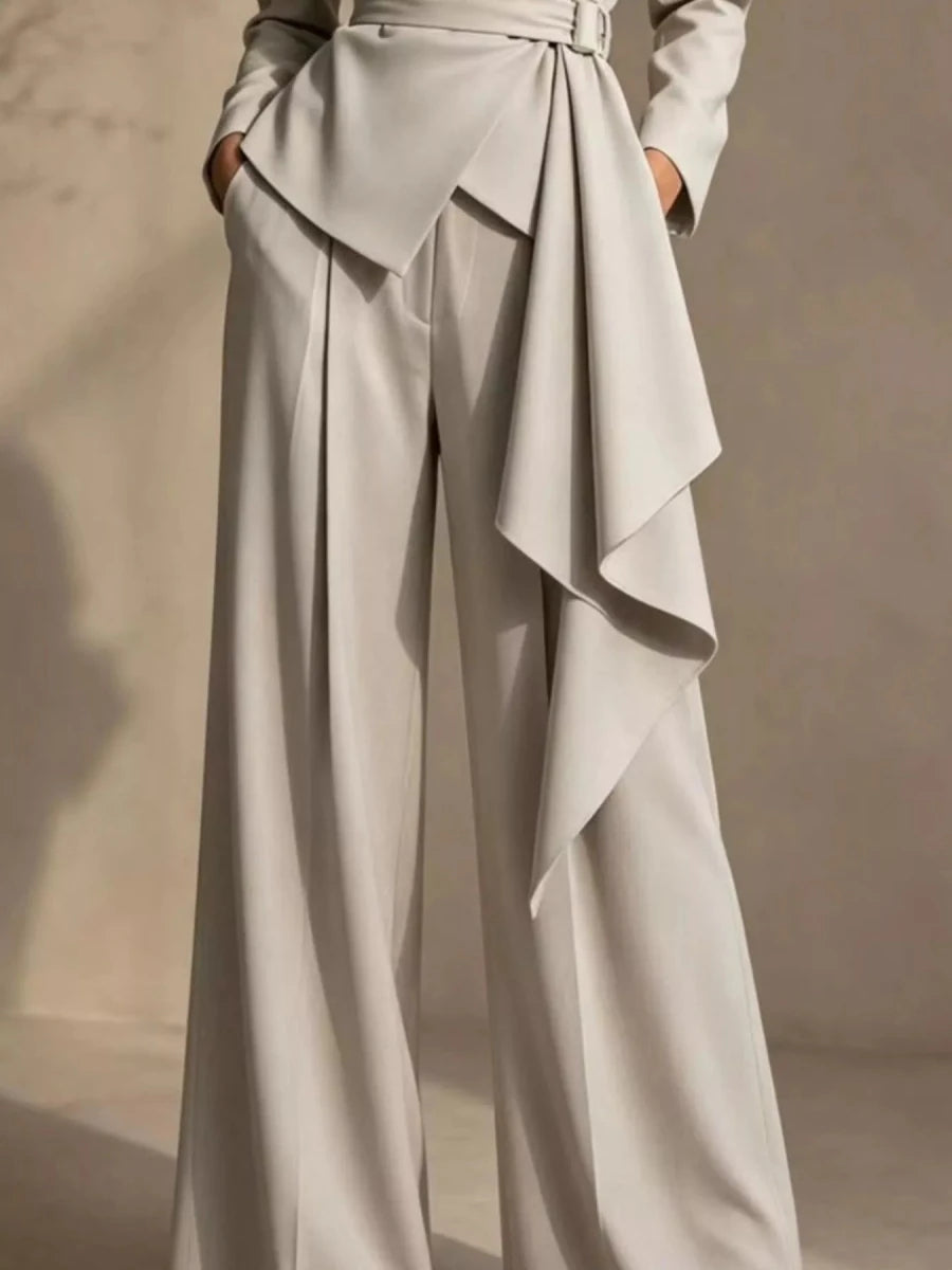 Belted Blazer & Wide-Leg Pants Set - Q.B.Accessories