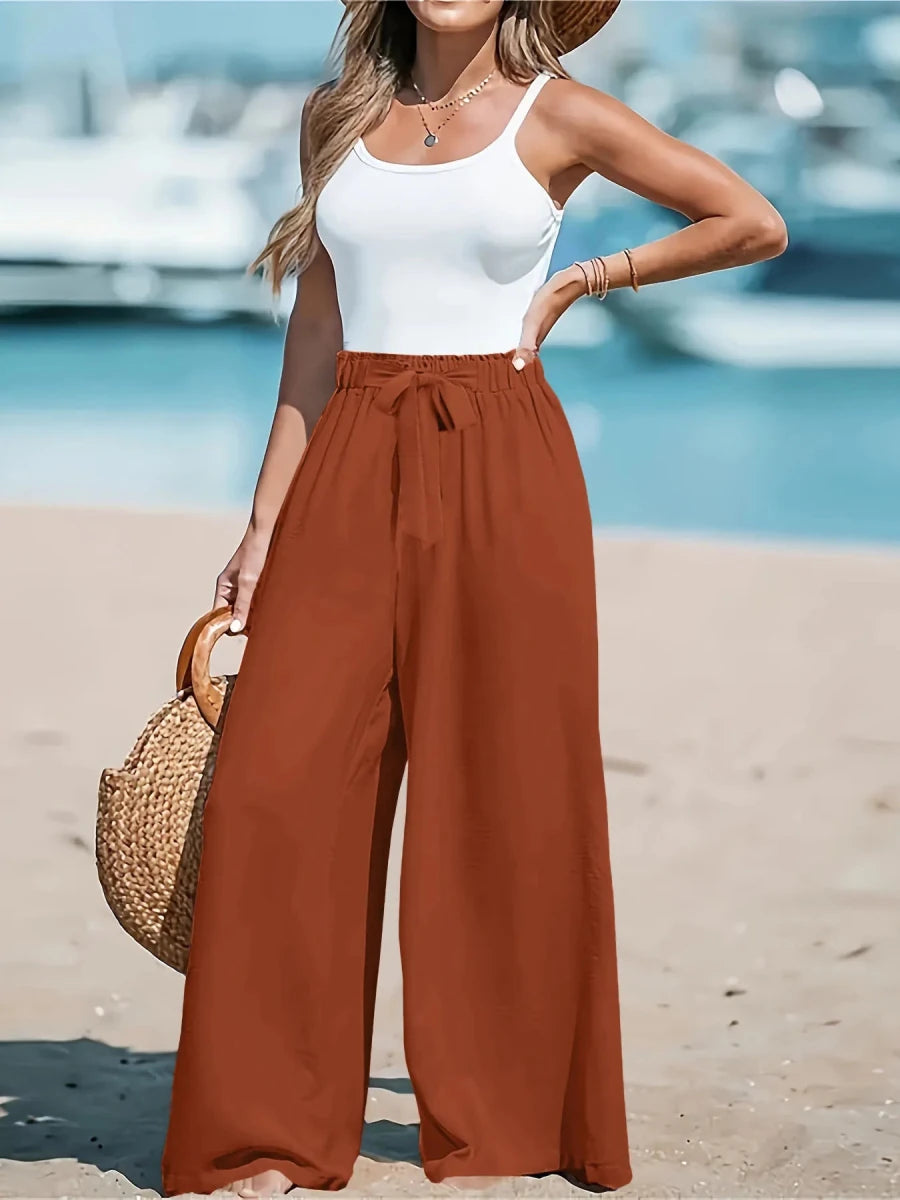Full Size Drawstring Waist Wide Leg Pants Plus Size - Q.B.Accessories
