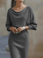 Cowl Neck Knit Bodycon Dress - Q.B.Accessories