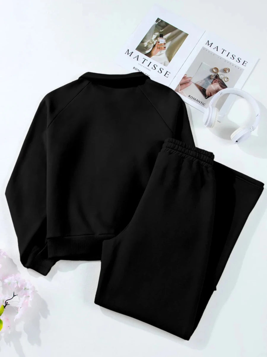 Collared Sweatshirt and High Waist Pants Active Set - Q.B.Accessories