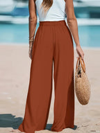 Full Size Drawstring Waist Wide Leg Pants Plus Size - Q.B.Accessories