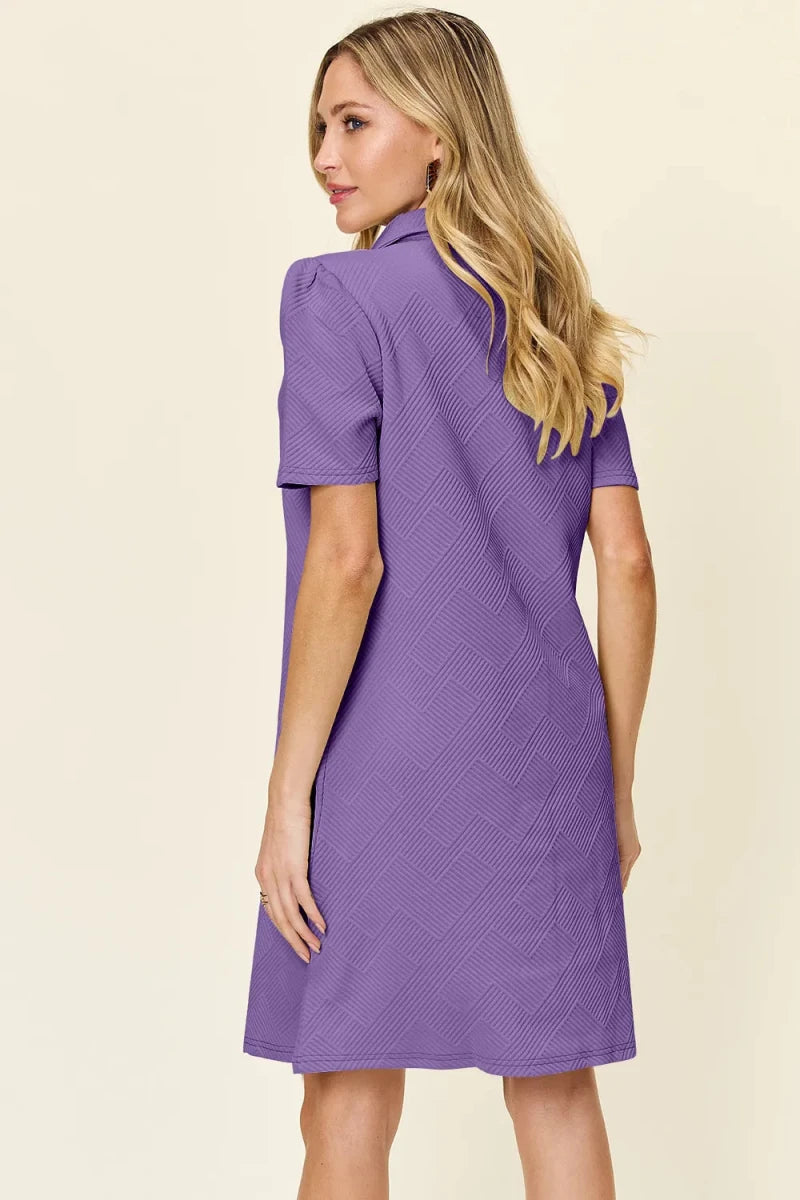Double Take Full Size Texture Collared Neck Short Sleeve Dress - Q.B.Accessories