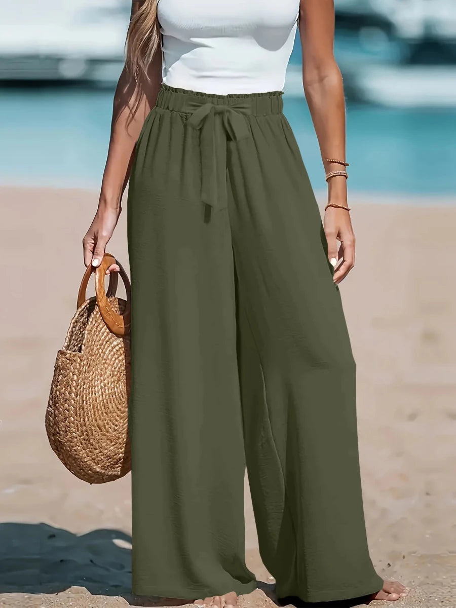 Full Size Drawstring Waist Wide Leg Pants Plus Size - Q.B.Accessories