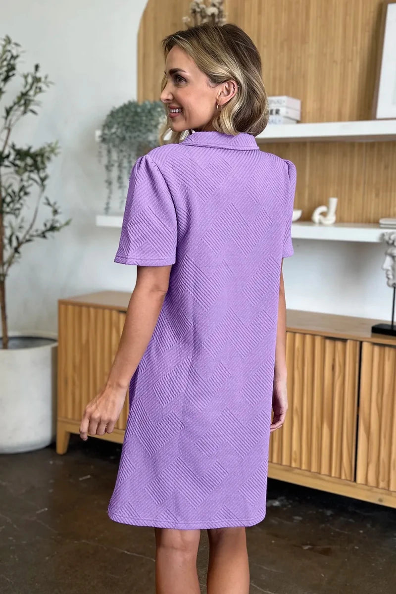Double Take Full Size Texture Collared Neck Short Sleeve Dress - Q.B.Accessories