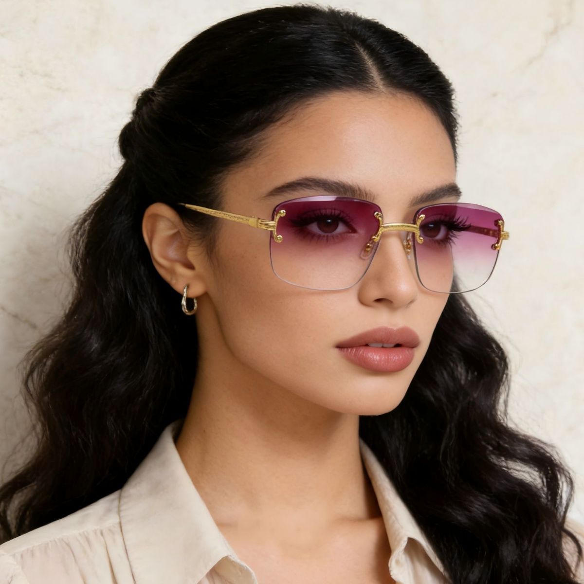 Rimless Gradient Tinted Sunglasses - Q.B.Accessories
