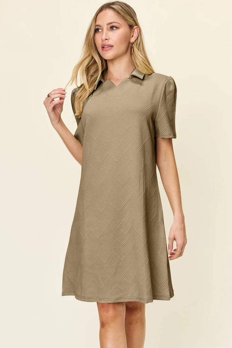 Double Take Full Size Texture Collared Neck Short Sleeve Dress - Q.B.Accessories