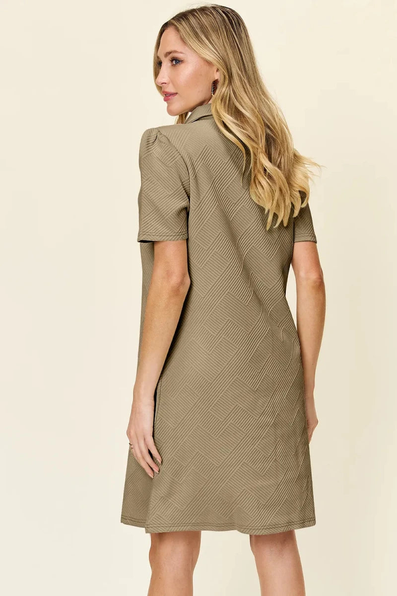 Double Take Full Size Texture Collared Neck Short Sleeve Dress - Q.B.Accessories