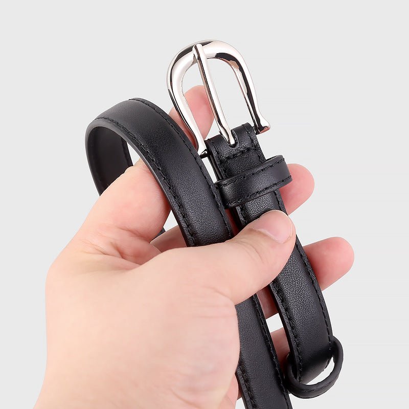 Leather Skinny Belt with Silver Buckle - Q.B.Accessories