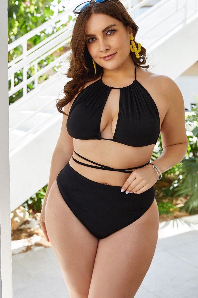 Plus Size Cutout Tied Backless Bikini Set - Q.B.Accessories