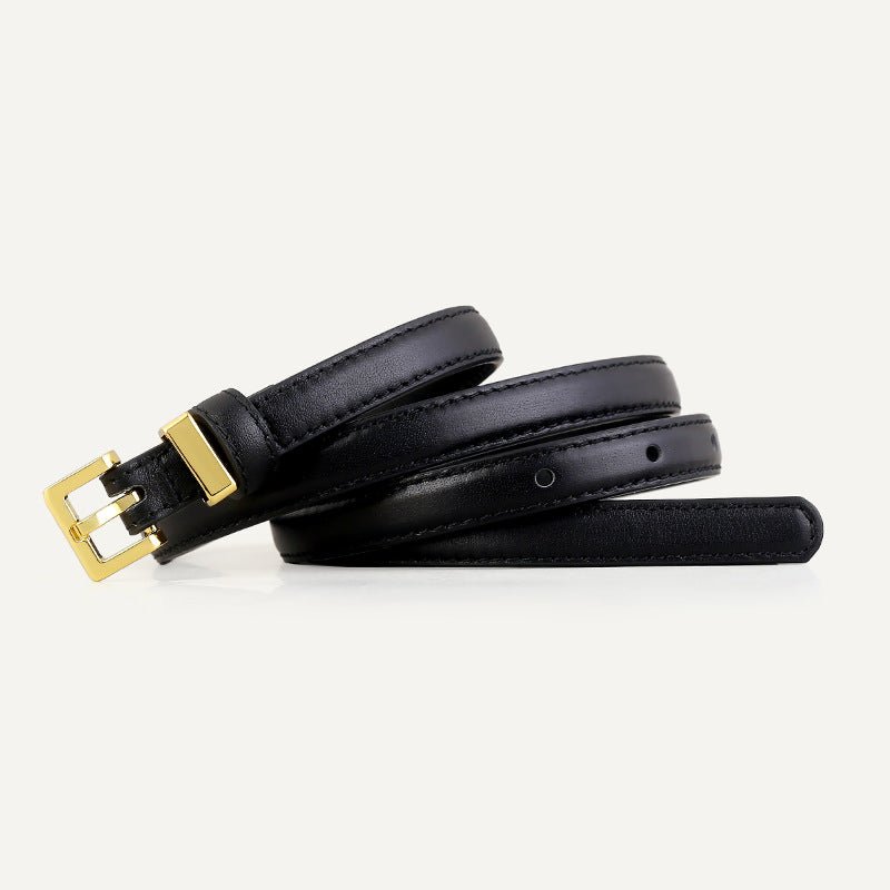 Skinny Leather Belt with Golden Buckle - Q.B.Accessories