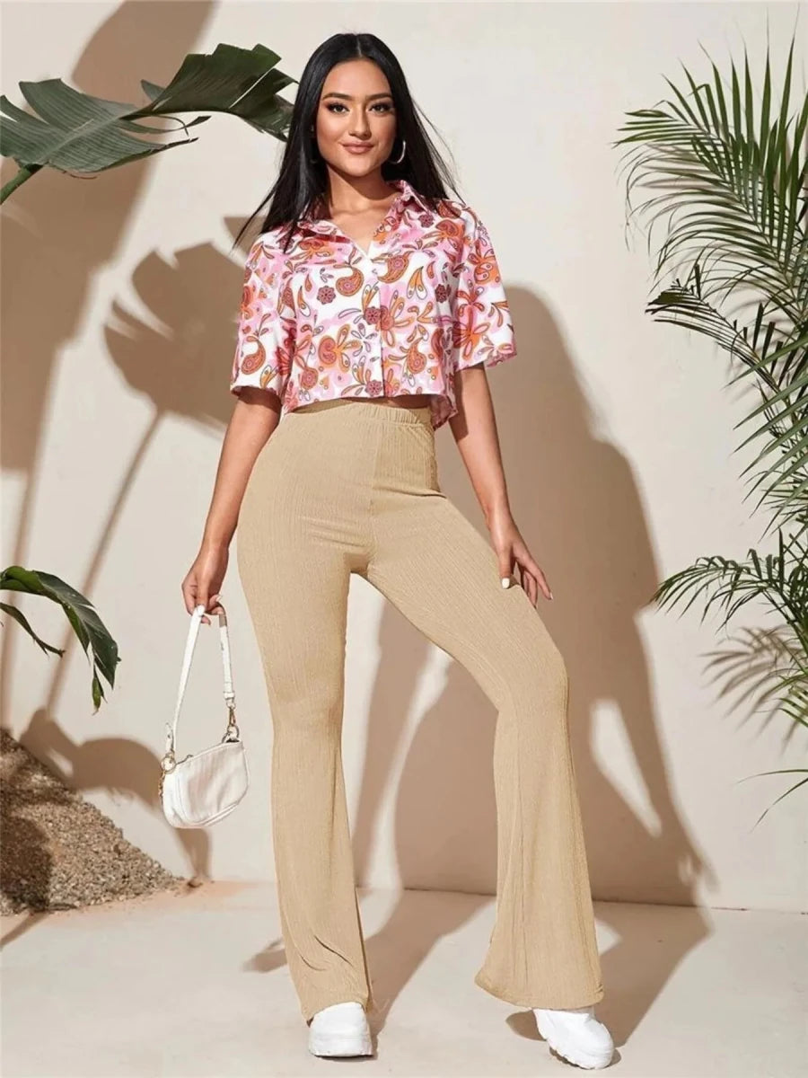 Full Size High - Waist Flare Active Pants Plus Size - Q.B.Accessories