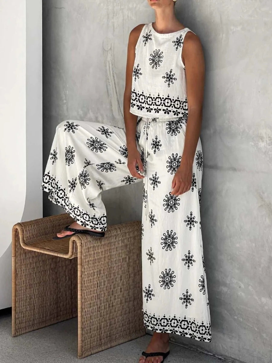 Printed Tank and Pants Set - Q.B.Accessories