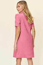 Double Take Full Size Texture Collared Neck Short Sleeve Dress - Q.B.Accessories