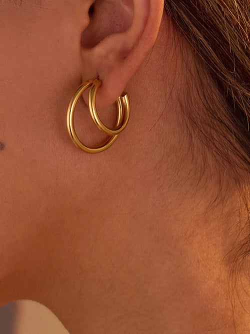 18K Gold-Plated Stainless Steel Hoop Earrings - Q.B.Accessories