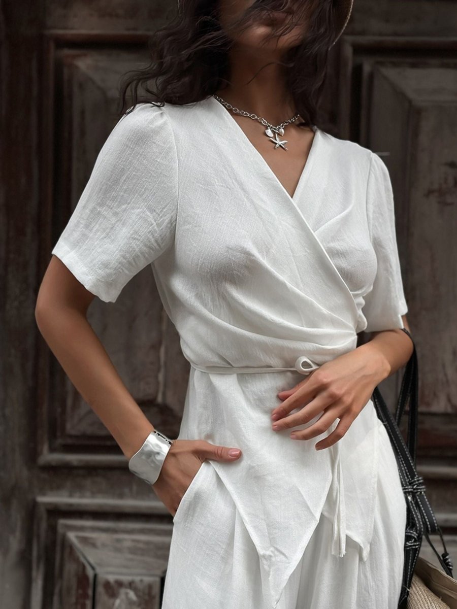 Wrap Top & Wide Leg Pants Set - Q.B.Accessories